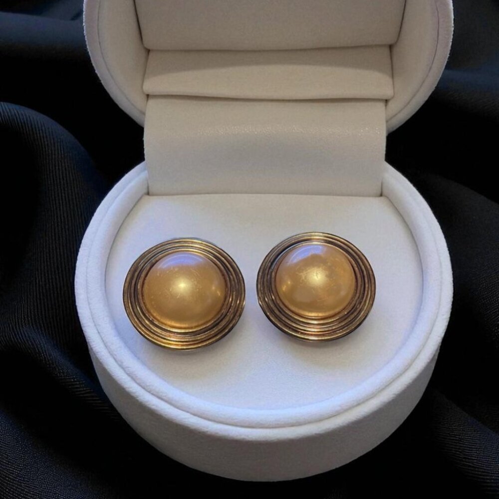 Vintage Faux Pearl Button-style Clip-on Earrings